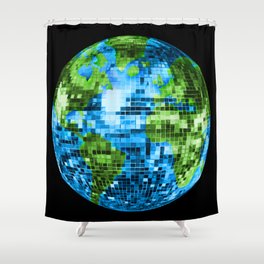 Galactic Disco Ball Planet Earth  Shower Curtain