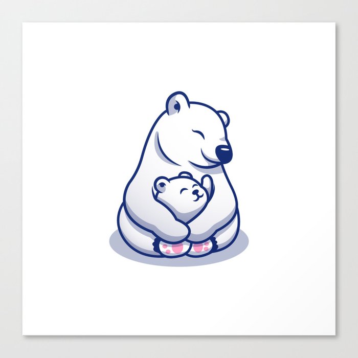 Cute Polar Bear Mom Hugging Baby Polar