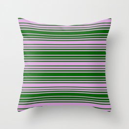 [ Thumbnail: Dark Green and Plum Colored Striped Pattern Throw Pillow ]