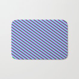 [ Thumbnail: Green, Fuchsia, and Light Sky Blue Colored Striped/Lined Pattern Bath Mat ]
