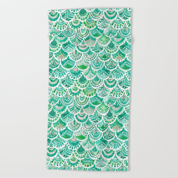 VENUS DE MER Green + Blush Mermaid Scales Beach Towel