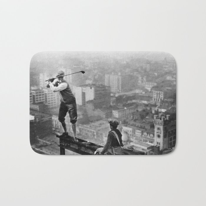 Tough Par Four - Golf Game at 1000 feet black and white photograph Bath Mat