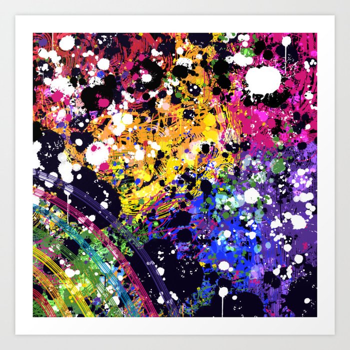 Rainbow Abstract Ink & Paint Splatter Art Print