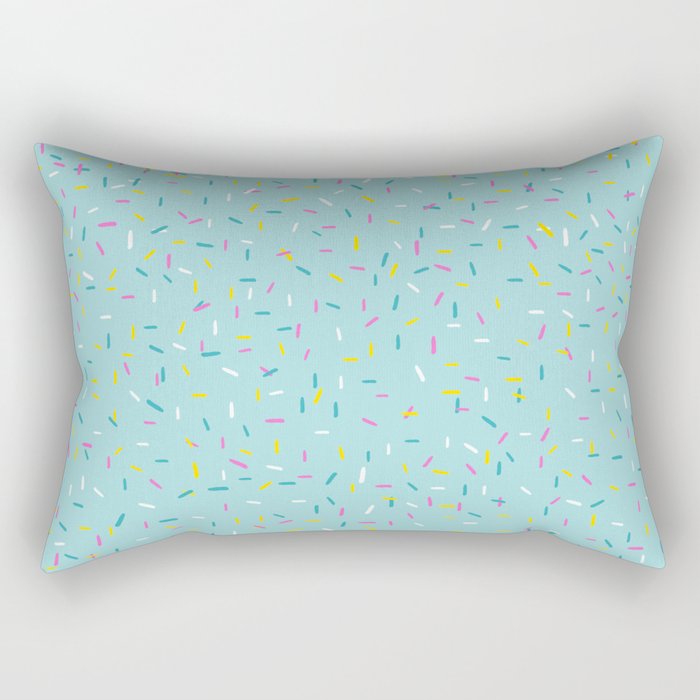 Rainbow Sprinkles Jimmies 90s Confetti on Teal Blue Background Rectangular Pillow