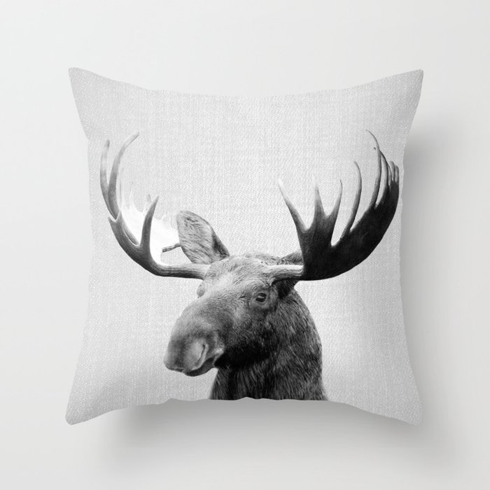Moose - Black & White Throw Pillow