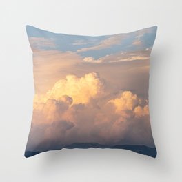 Cloudy orange sunset over the mountains Throw Pillow