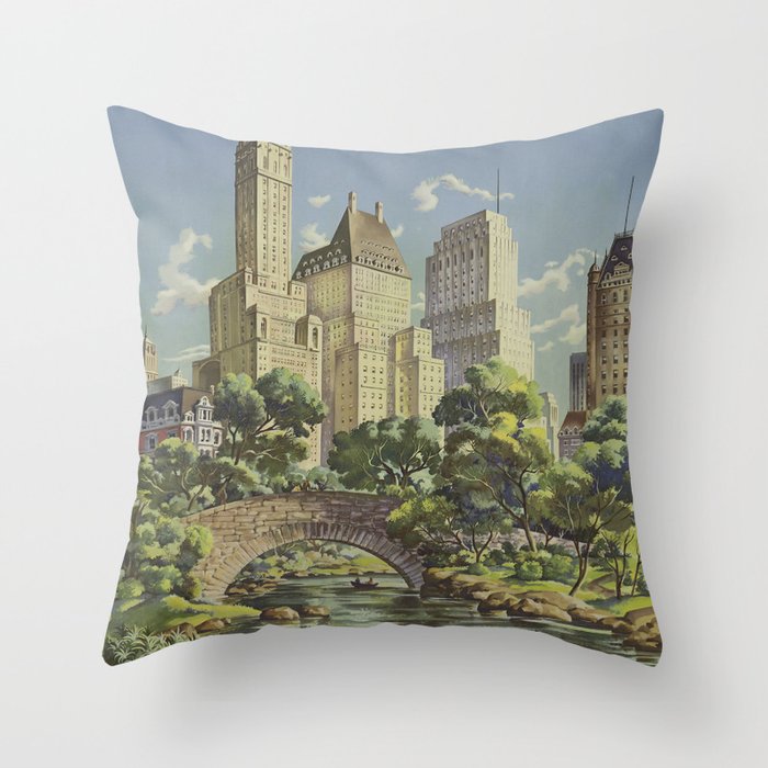 New York, United Airlines - Vintage Travel Poster Throw Pillow