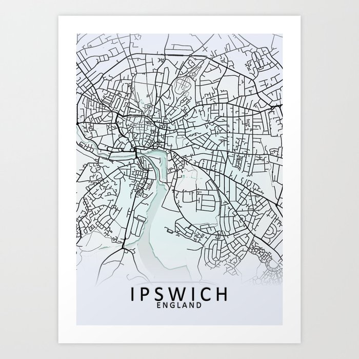 Ipswich, England, White, City, Map Art Print by City Map Art Prints