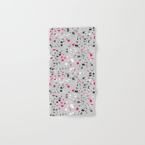 Terrazo grey pink black and white minimal pattern urban modern edgy trendy socal bklyn austin Hand & Bath Towel