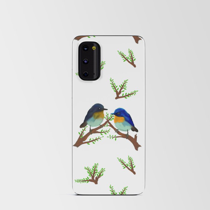 couple of little birds and branches, seamless pattern Android Card Case
