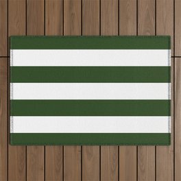 Large Dark Forest Green and White Cabana Tent Stripes Outdoor Rug