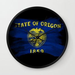Oregon state flag brush stroke, Oregon flag background Wall Clock