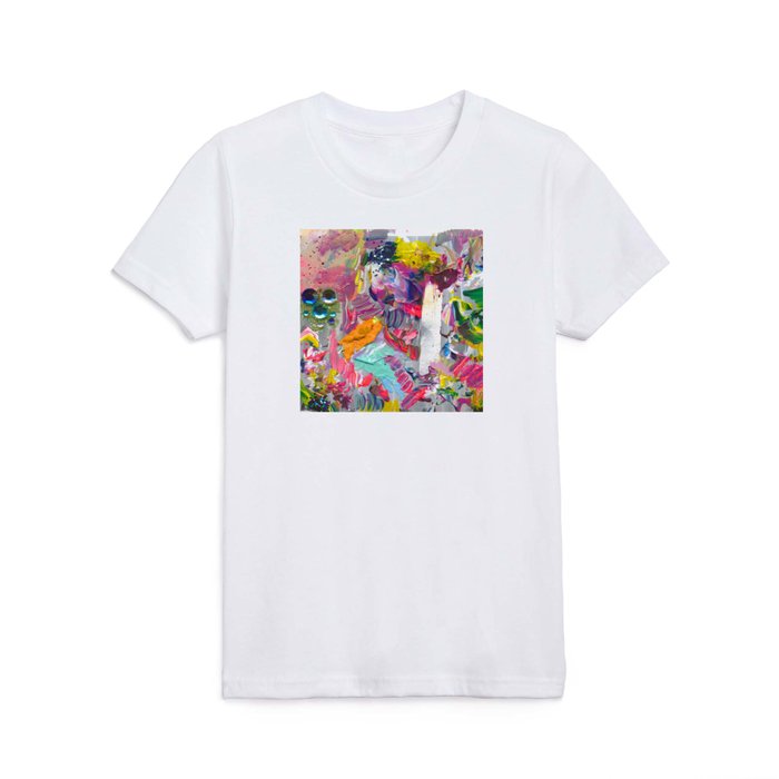 Fun and Wild Abstract Mixed Media Painting with Gems and Glitter Kids T Shirt