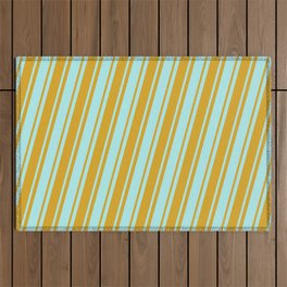 [ Thumbnail: Goldenrod & Turquoise Colored Pattern of Stripes Outdoor Rug ]