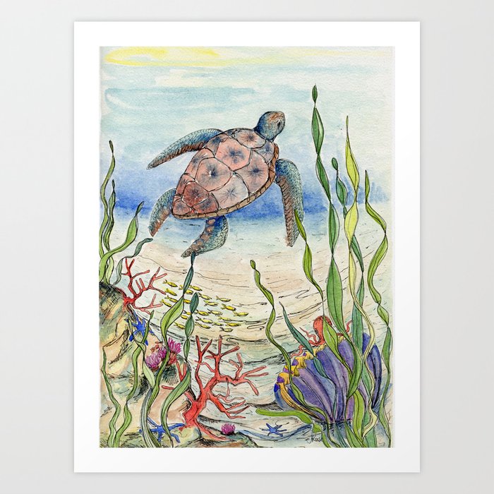 Sea Turtle, Illustration Art Print
