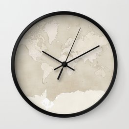 Sepia vintage world map with cities Wall Clock