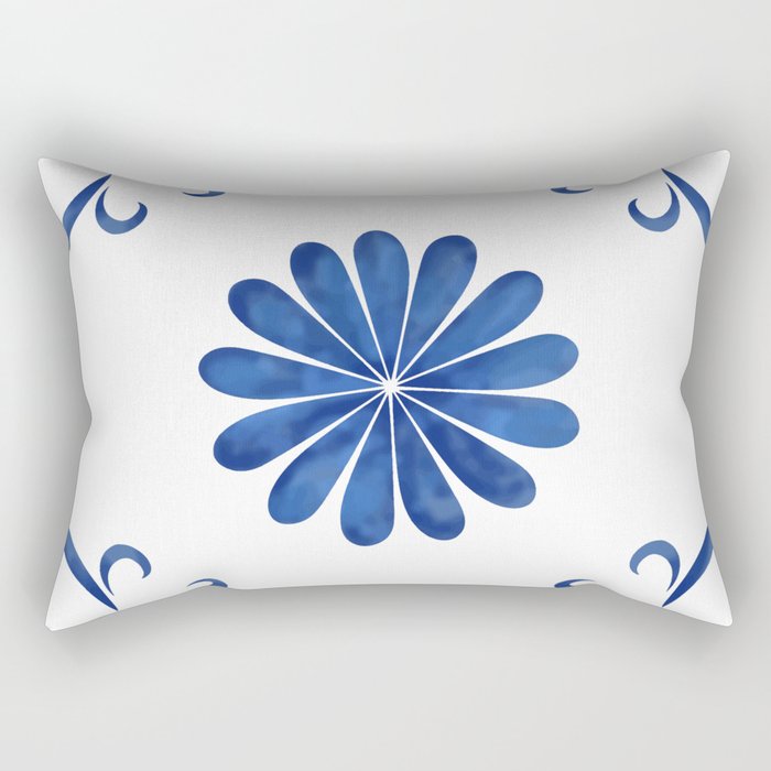 Blue Tile Rectangular Pillow