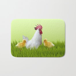 Roaster Chicken Grass - Eastern Festive Design Bath Mat | Animal, Grass, Cute, Floral, Collage, Botanical, Roaster, Childrendesign, Festive, Funny 