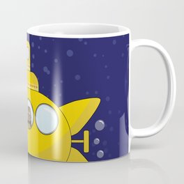 Yellow submarine in deep sea with a cat and bubbles Coffee Mug