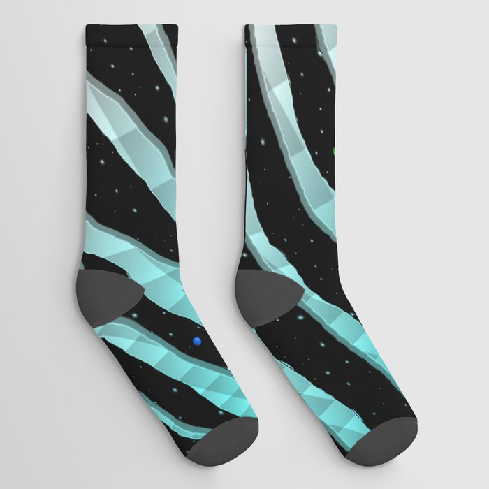 Ripped SpaceTime Stripes - Cyan/White Socks