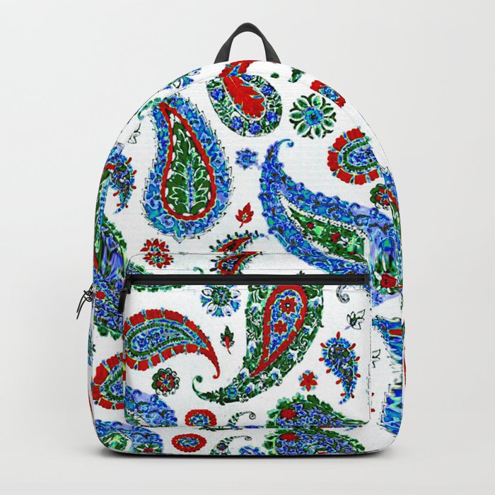 Blue Green Red Floral Paisley  Backpack