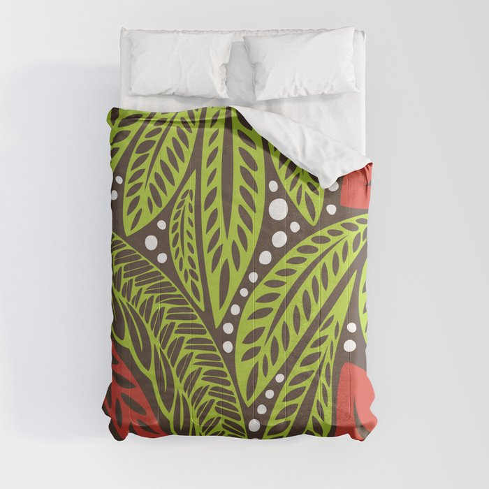 Polynesian flower floral green red tattoo design Comforter