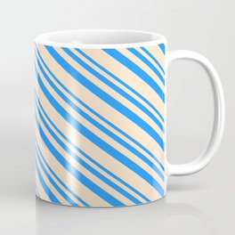 [ Thumbnail: Blue and Bisque Colored Stripes/Lines Pattern Coffee Mug ]