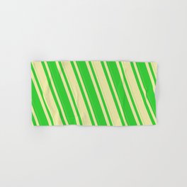 [ Thumbnail: Lime Green and Pale Goldenrod Colored Stripes Pattern Hand & Bath Towel ]