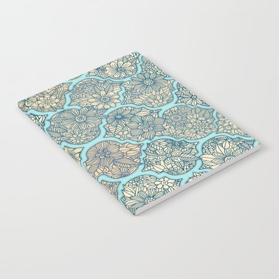 Moroccan Floral Lattice Arrangement - aqua / teal Notebook