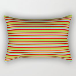 [ Thumbnail: Light Sky Blue, Red & Green Colored Lines/Stripes Pattern Rectangular Pillow ]