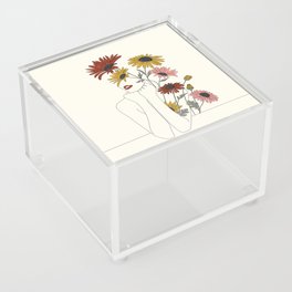 Colorful Thoughts Minimal Line Girl with Sunflowers Acrylic Box