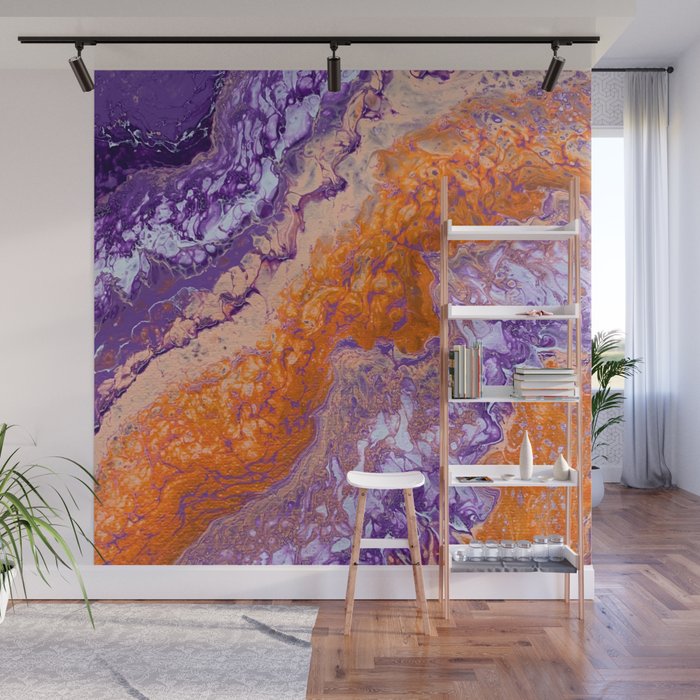 Clemson Orange and Purple Paint Pour Effect Wall Mural