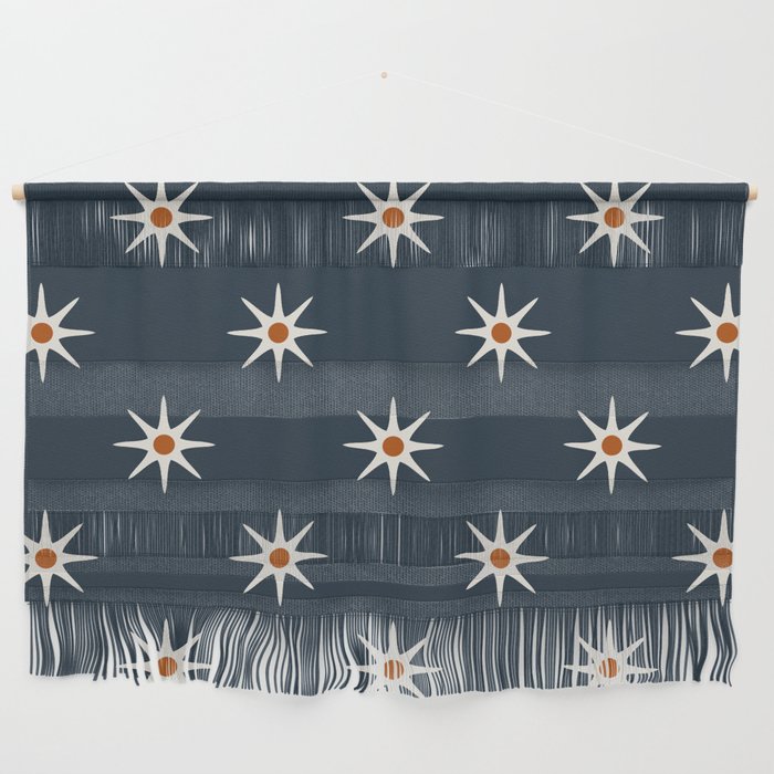 Atomic mid century retro star flower pattern in navy background Wall Hanging