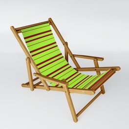 [ Thumbnail: Light Green and Dark Red Colored Lined Pattern Sling Chair ]