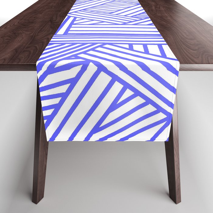 Sketchy Abstract (Azure & White Pattern) Table Runner