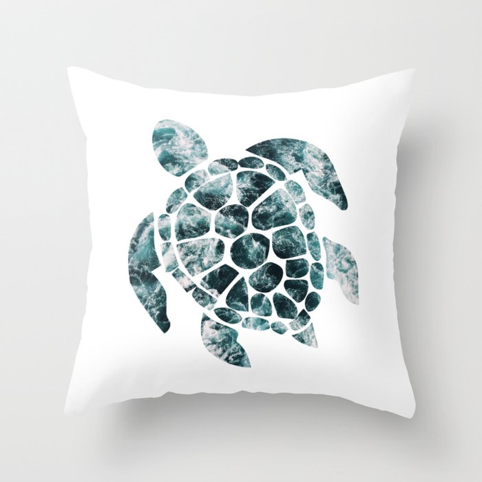 Sea Turtle - Turquoise Ocean Waves Throw Pillow