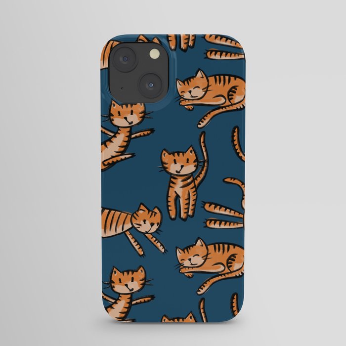 Funny Tiger Cat Tabby Blue Orange Pattern for Kids iPhone Case