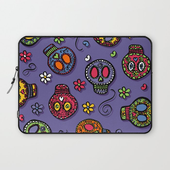 Sugar Skulls (on purple) - calavera, skull,  halloween, illustration Laptop Sleeve
