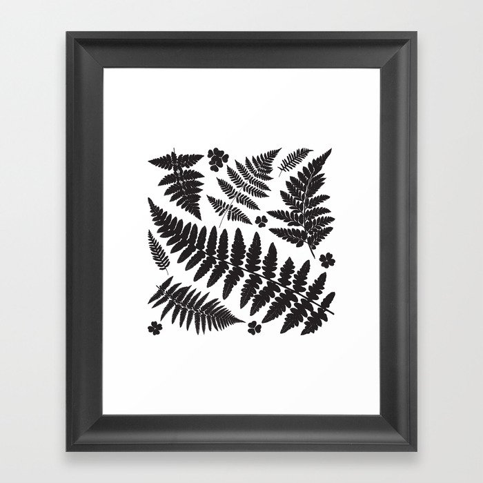 Black and White Ferns Framed Art Print