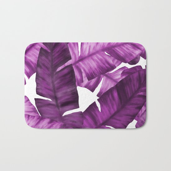 Pink Tropical Banana Leaves Pattern Bath Mat