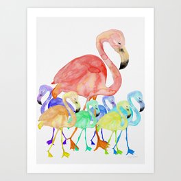 Family of Flamingos Watercolor Art Print