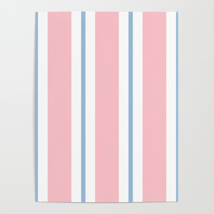 Pink White Blue Stripe On Stripe - Bold Color-Play Poster