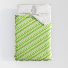 [ Thumbnail: Green and Light Yellow Colored Lined/Striped Pattern Duvet Cover ]