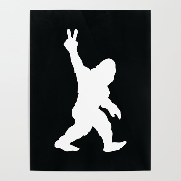 Bigfoot Sasquatch Peace Sign Silhouette Cartoon Poster by hobrath