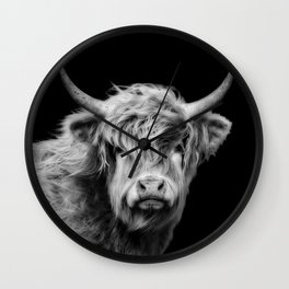 Highland Cow Black And White Wall Clock