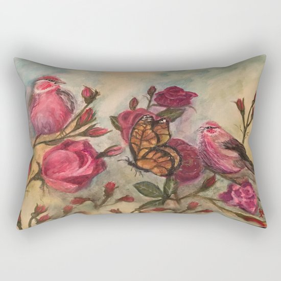 Birds and Roses - watercolor Rectangular Pillow