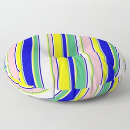 [ Thumbnail: Eyecatching Mint Cream, Yellow, Sea Green, Light Pink & Blue Colored Lines/Stripes Pattern Floor Pillow ]