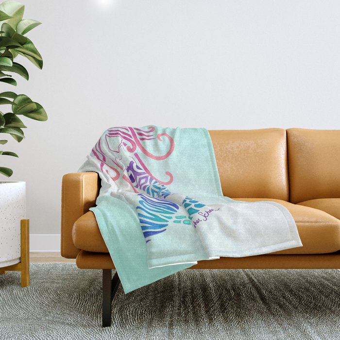 Tribal Mermaid with Ombre Turquoise Background Throw Blanket