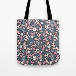 Floral Burst of Dinosaurs and Unicorns in Mauve + Peach Tote Bag