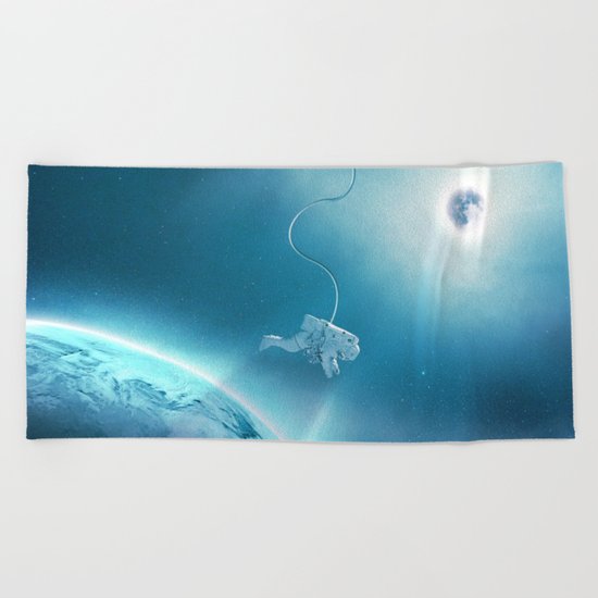 Astronaut Floating in Space Beach Towel